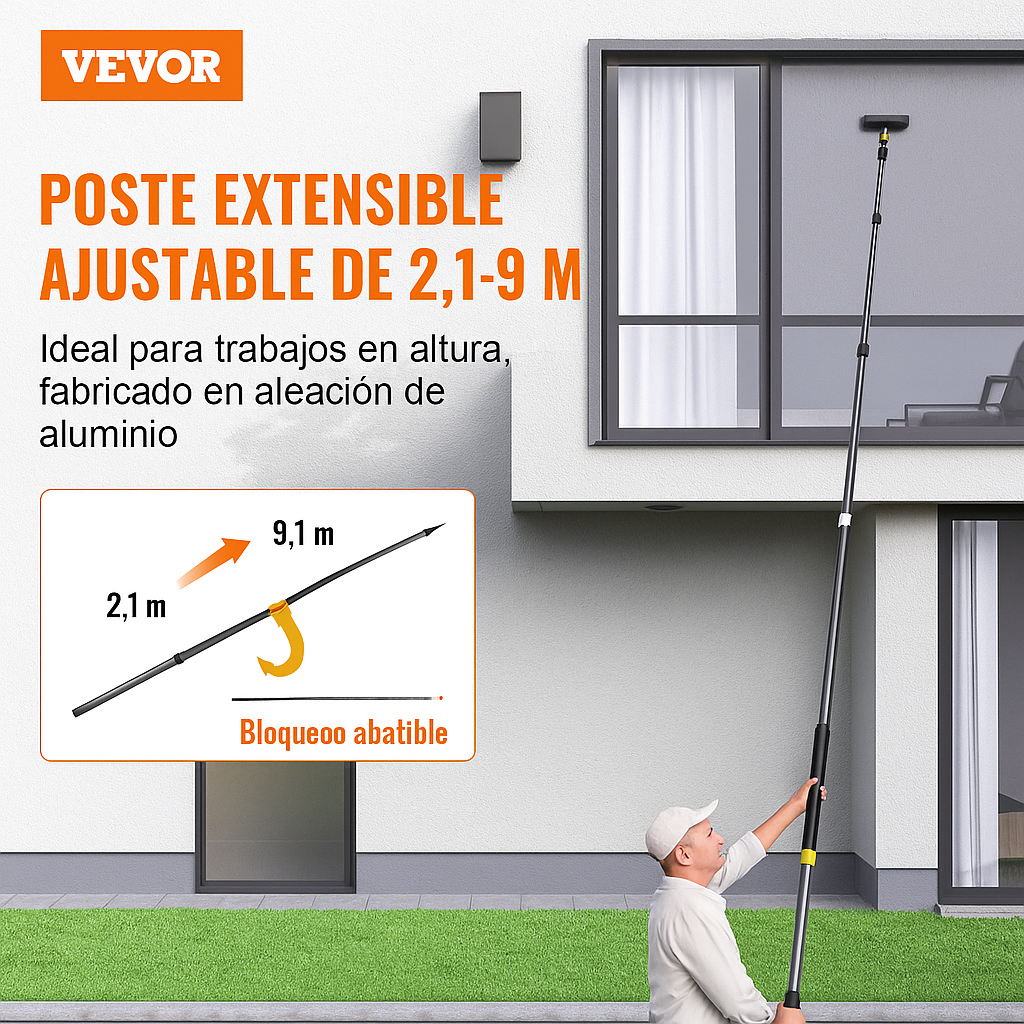Poste Telescópico de Aluminio 7-30 ft DKR Maxitools – Extensible para Pintura, Limpieza y Mantenimiento